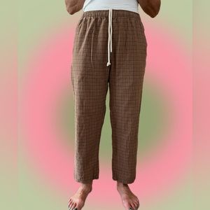 brown gingham straight leg pants